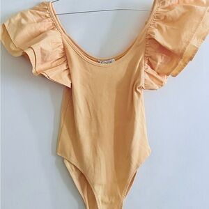 Zara Orange Ruffled Sleeve Bodysuit
